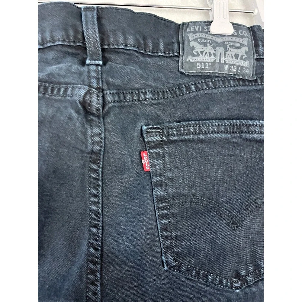 LEVIS 511 Jean Men 32x34 Dark Denim Slim Fit Straight Leg Stretch WesternCowboy